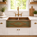 Embossed Diamond Verdigris Copper Double Bowl Sink