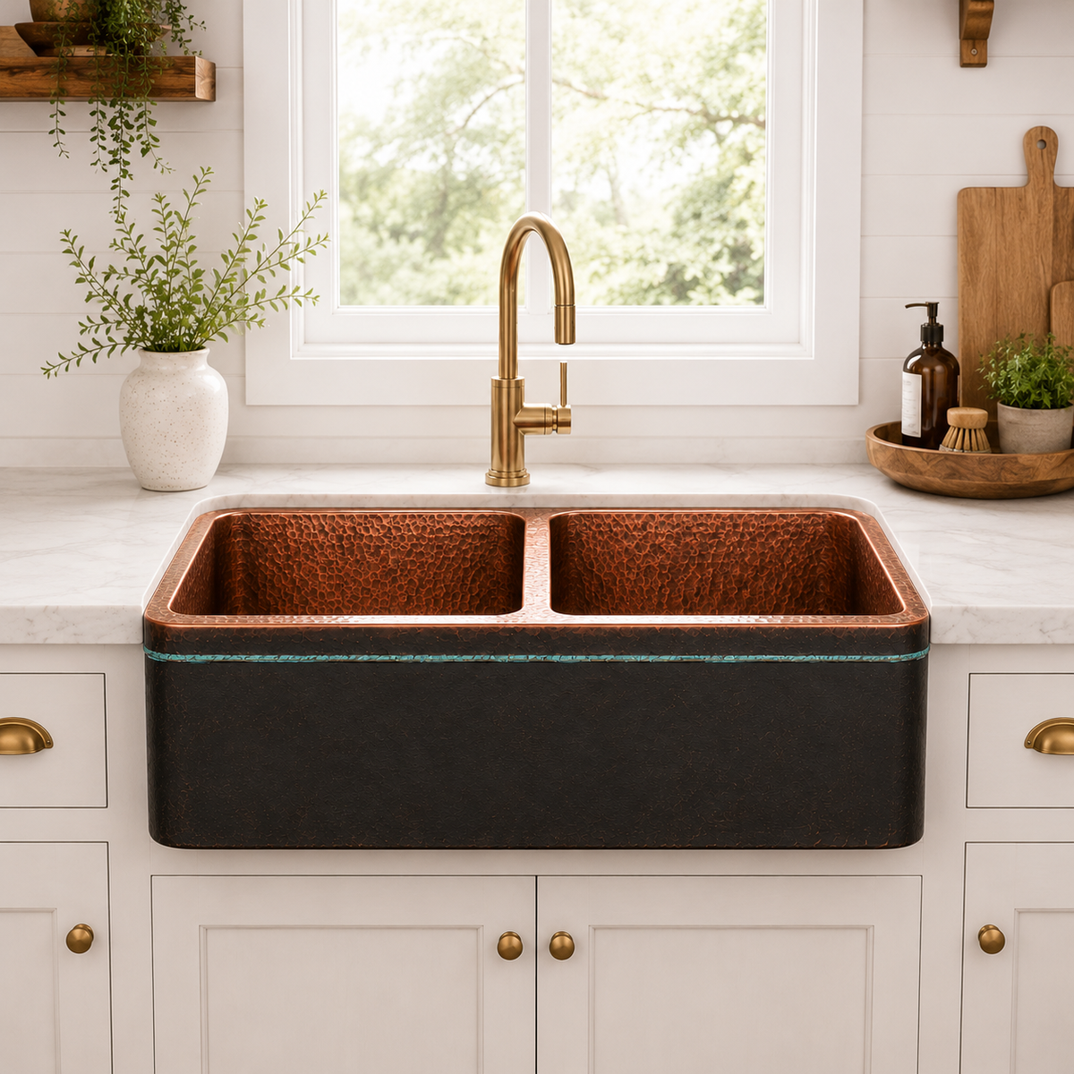 Luxury Copper Double-Bowl Kitchen Sink