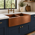 Double Bowl Hammered Copper Farmhouse Sink