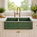 Green Verdigris Copper Double Bowl Farmhouse Sink